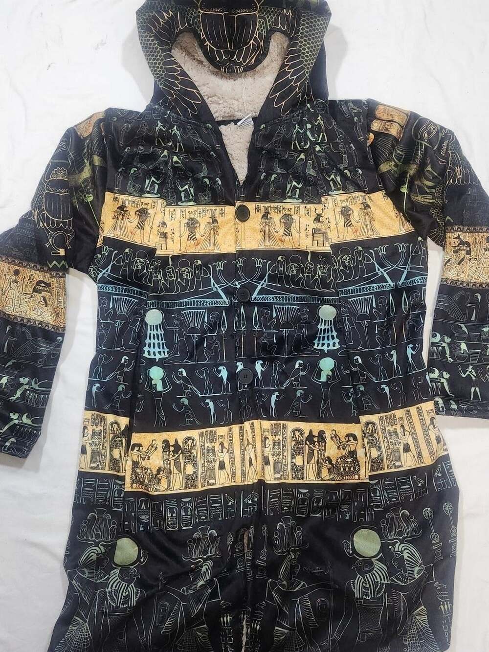 Lunafide Book of the Dead Cloak Egyptian Hieroglyphs Sherpa Hooded Coat